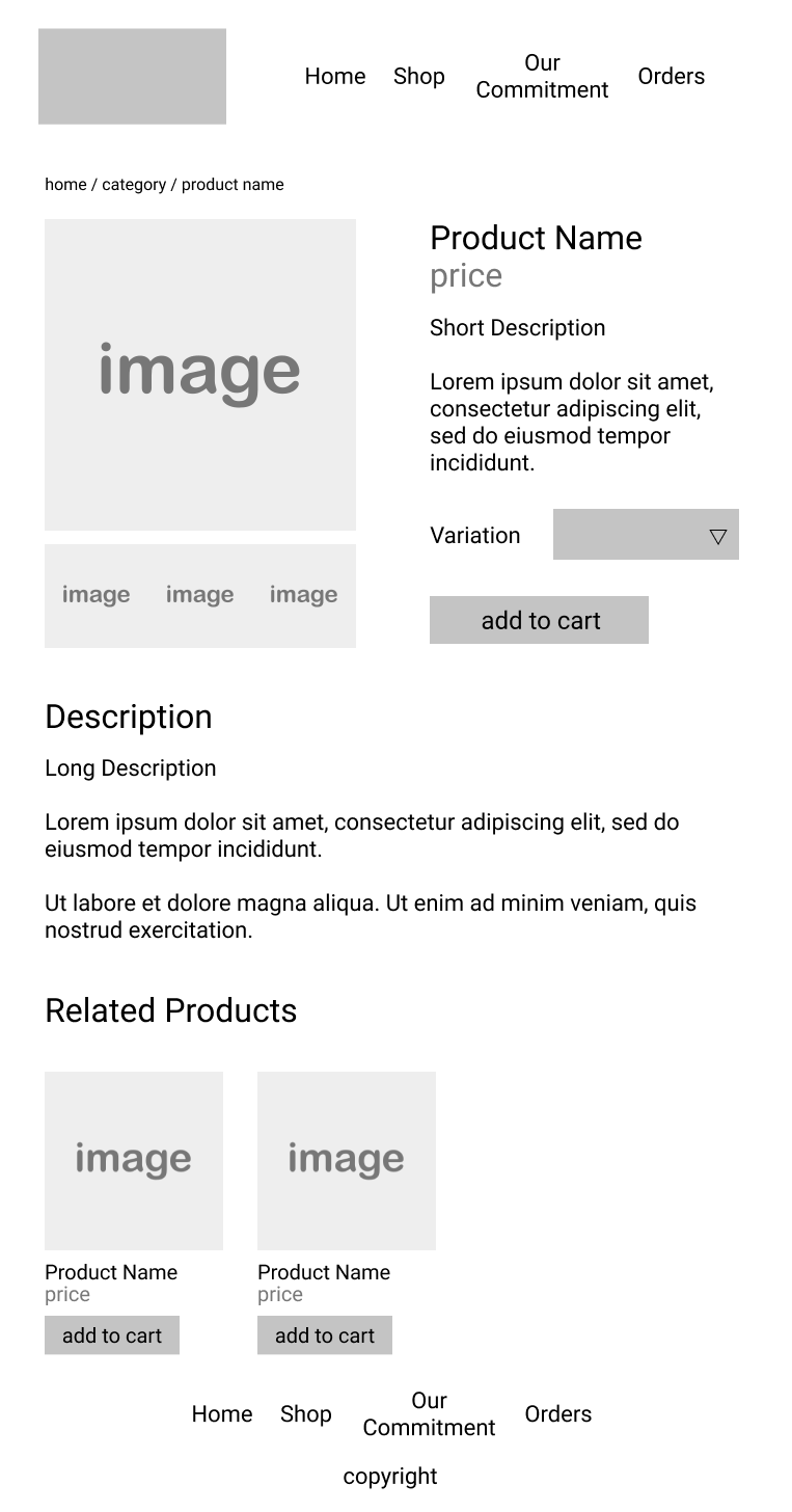 wireframe of a product page